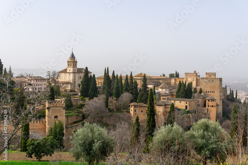 view of the Alhambra Palaces above Granada in Andalusia