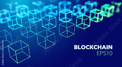 Blockchain vector abstract background. Virtual cryptocurrency bitcoin concept. IOT data network
