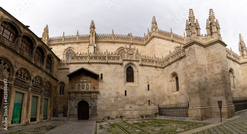 view of the cathedral in the city center of Granada