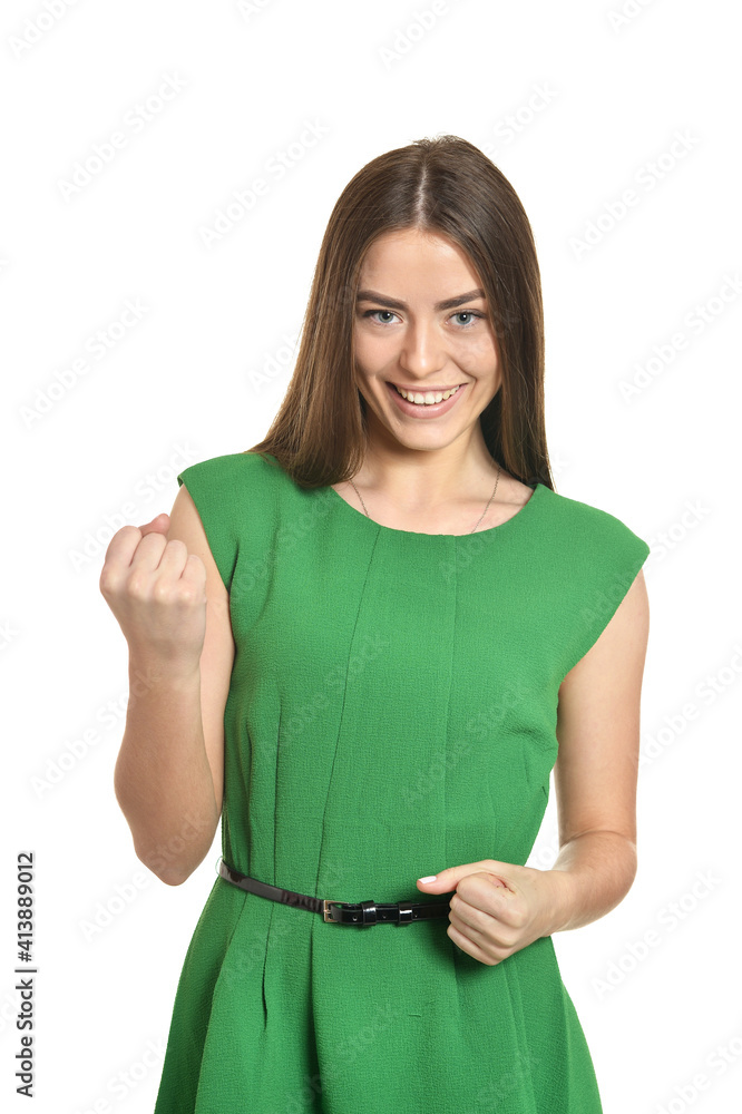 Woman gesturing winner sign Woman gesturing winner sign