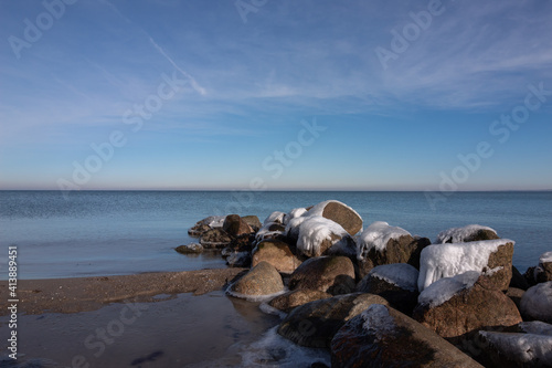 Ice covered rocks by the Baltic Sea in winter