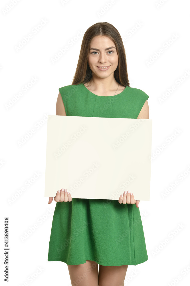 Beautiful woman and white signboard Beautiful woman and white signboard