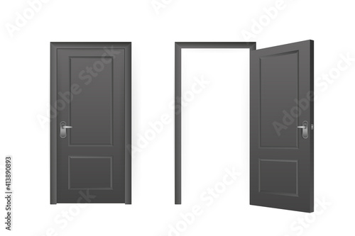 Realistic door for decorative design. Furniture vector illustration set. Office furniture. Realistic 3d sign. Isolated vector illustration.