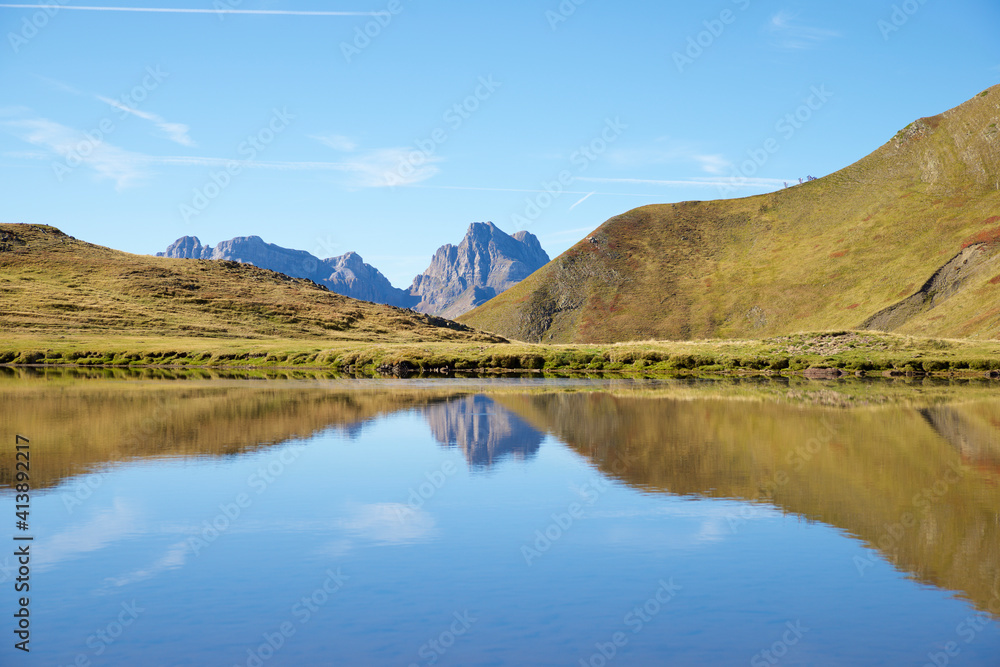 Reflections in Escalar Lake in Canfranc Valley, Pyrenees. Reflections in Escalar Lake in Canfranc Valley, Pyrenees.