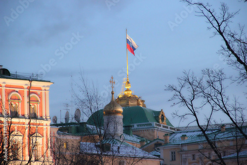 Great Kremlin Palace with the Russian flag Dome Bell Tower of Ivan the Great, the Kremlin.