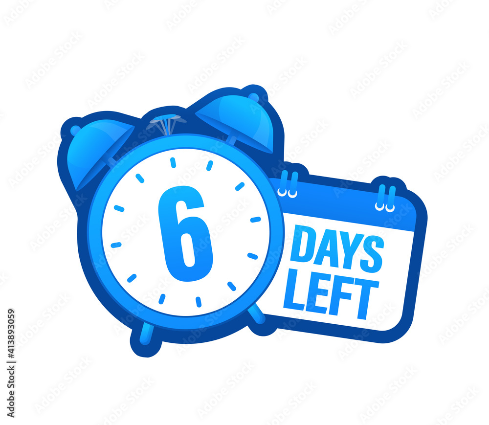 6 days to go in modern style. Special offer badge. Web design. Sale tag. Vector illustration. 6 days to go in modern style. Special offer badge. Web design. Sale tag. Vector illustration.