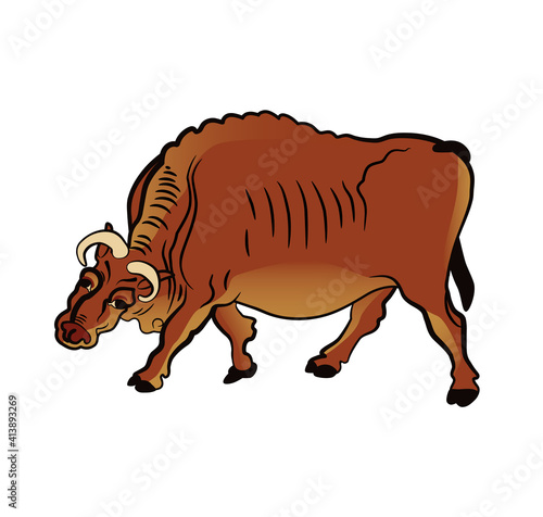 Bull. Symbol of horoscope. Drawing in the Chinese style.