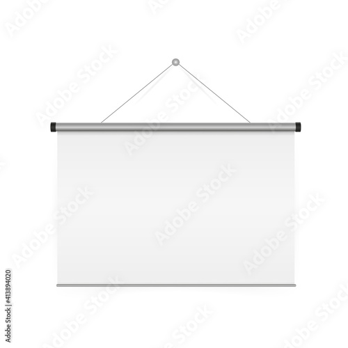 Projector screen on white background. Vector mock up illustration. Vector show room. Video conference illustration.