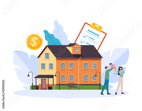 Realtor agency purchasing house contracrt real estate concept. Vector flat graphic design illustration