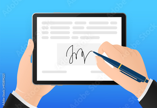 Electronic signature in flat style. Flat infographic. Phone icon vector. Digital background. Electronic signature. photo