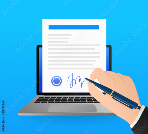 Electronic signature in flat style. Flat infographic. Phone icon vector. Digital background. Electronic signature.