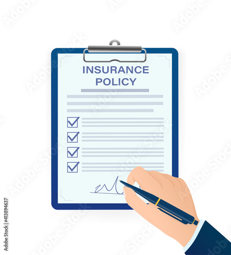 Flat style illustration with insurance policy for report design. Isometric vector illustration. Business concept. Data secure.