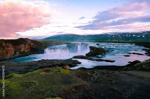 Godafoss Iceland Water falls midnight sunset