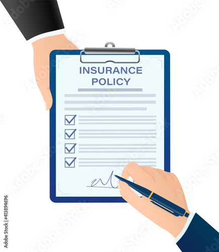 Flat style illustration with insurance policy for report design. Isometric vector illustration. Business concept. Data secure.