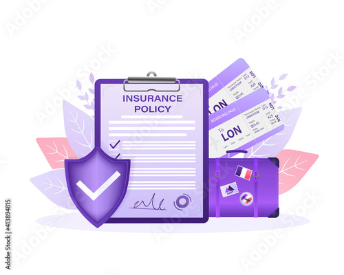 Flat style illustration with insurance policy for report design. Isometric vector illustration. Business concept. Data secure.