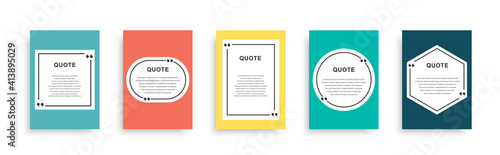 Quote frames blank templates set. Speech bubbles with quote marks. Texting quote boxes. Blank template quote text info design boxes quotation bubble blog quotes symbols. Vector illustration