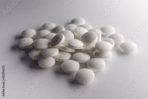Medical tablets spread on the table