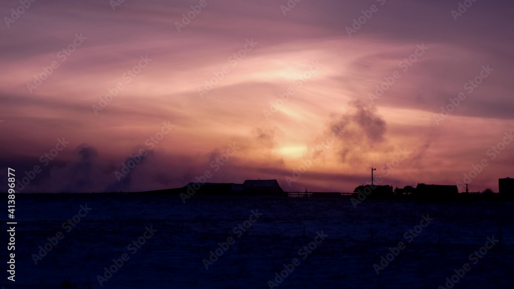 Farmland at sunset