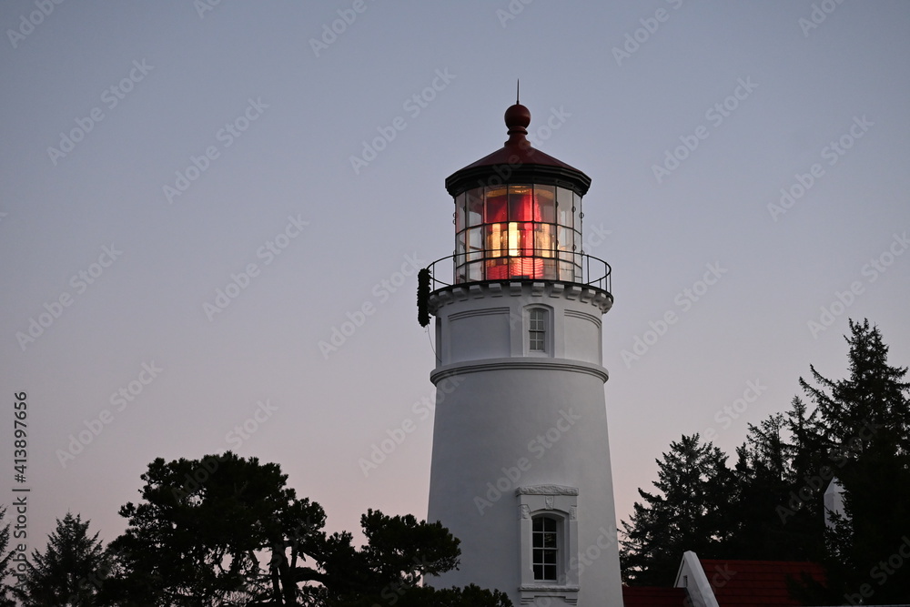 lighthouse at dusk