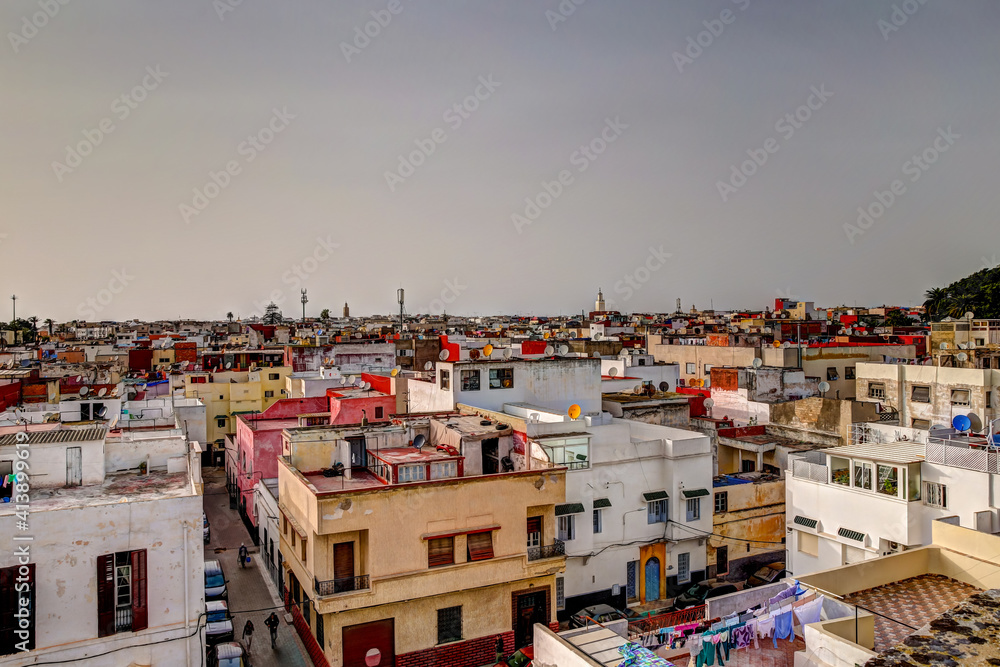 Skyline of the old Jewish quarters of the walled city of Sale, Morocco