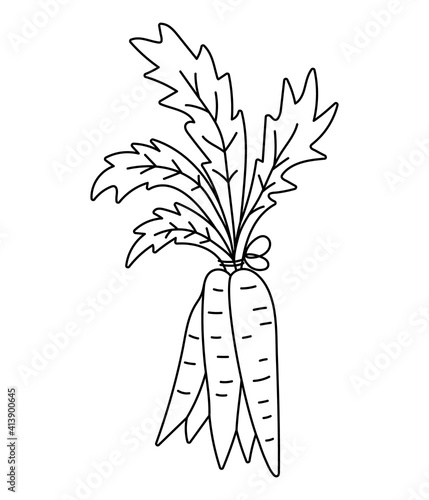 Vector black and white bunch of carrot icon. Healthy root vegetable outline illustration or coloring page. Food clip art. Cute plant isolated on white background..