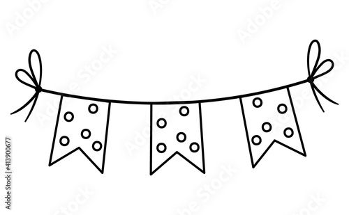 Vector black and white rectangle flags for holidays decoration. Cute outline hanging carnival pennants illustration for card, invitation, banner design. Festival or fair garland isolated on white. .