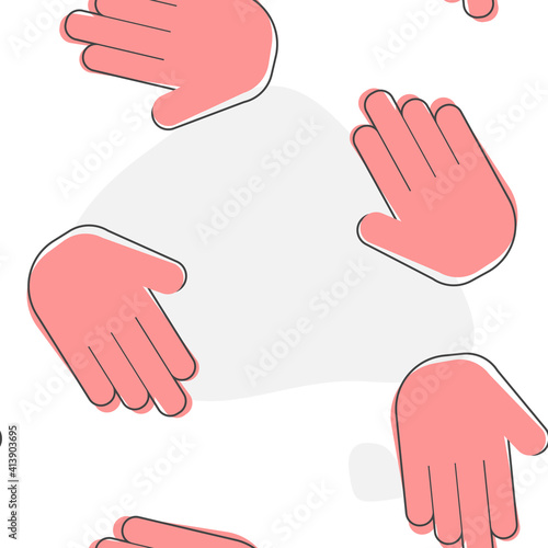Hand icon vector cartoon style on seamless pattern on a white background.