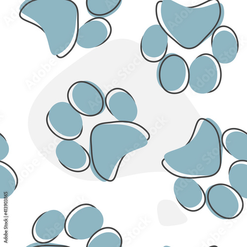 Vector icon animal paw imprint. Paw illustration cartoon style on seamless pattern on a white background.