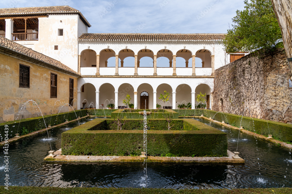 the Patio de los Cipreses in the Generalife Palace in the Alhambra in Granada