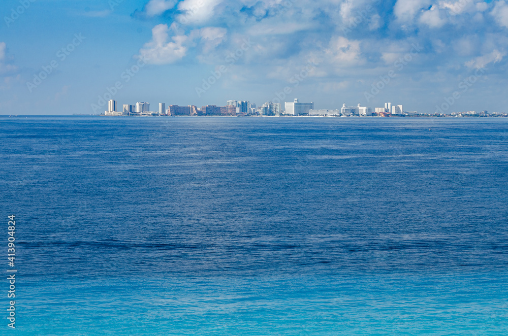 view of cancun city from isla mayures - cancun, mexico
