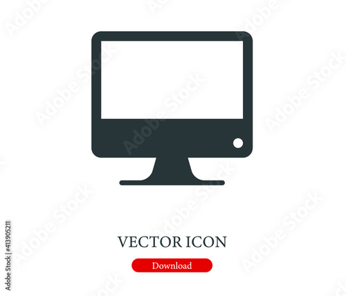 computer monitor vector icon.  Editable stroke. Linear symbol for use on web design and mobile apps, logo. Desktop ymbol illustration. Pixel vector graphics - Vector
