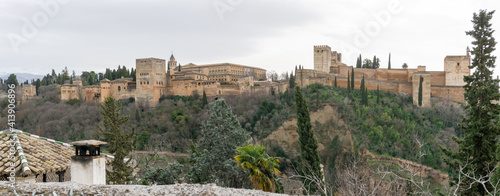 panorama view of the Alhambra Palaces above Granada in Andalusia
