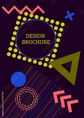 Geometric cover design. Fashionable bright cover, banner, poster, booklet. Abstract background in the style of Memphis. Creative colors