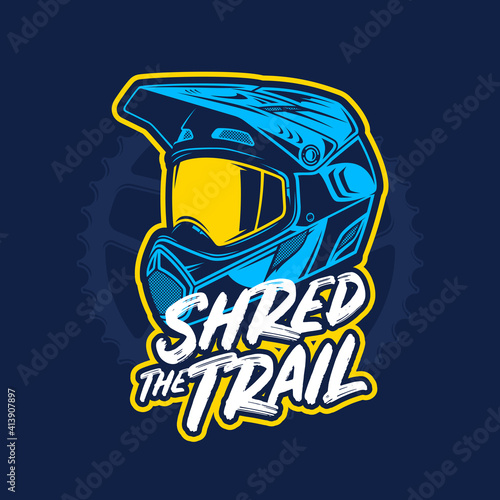 Vector mountain biking illustration. Downhill, enduro or trail biking badge design