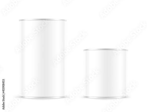 Hight realistic tin can mockup. Vector illustration isolated on white background. Easy to use for presentation your product, idea, design. EPS10.