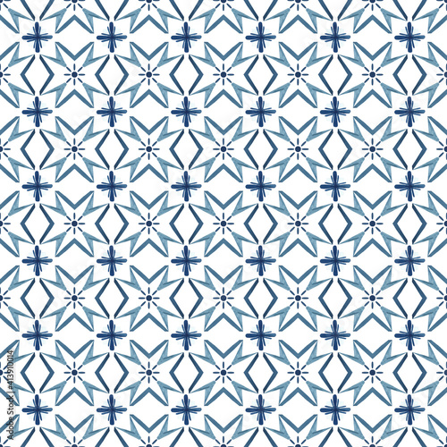 Watercolor seamless patterns in Azulejo style - Portugal painting style Hand painted digital paper in different shades of blue. Scrapbook, wrapping paper, wall paper, textile & fabric design