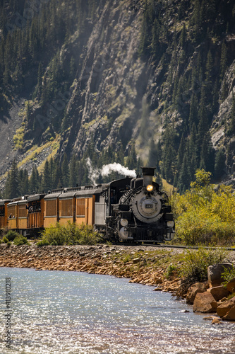 Durango and Silverton Narrow Gauge Railroad Train coming up the tracks photo