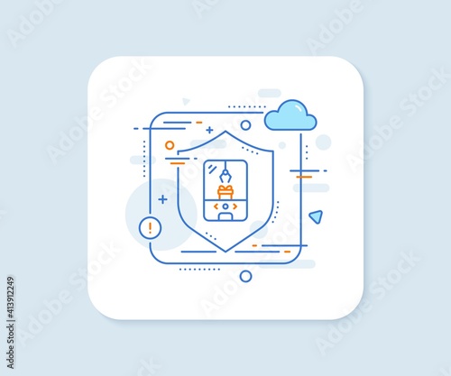 Crane claw machine line icon. Abstract vector button. Amusement park sign. Carousels symbol. Crane claw machine line icon. Protect shield concept. Vector