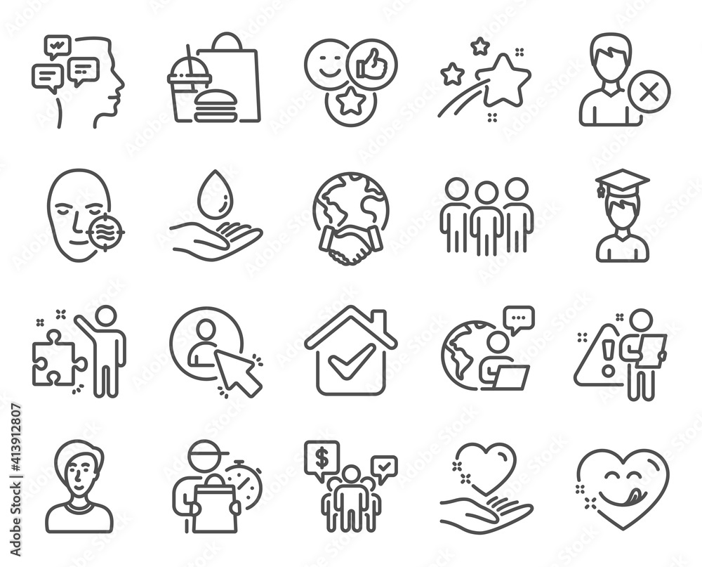 People icons set. Included icon as Group, Strategy, Global business signs. Remove account, Student, Messages symbols. Teamwork, Like, Problem skin. Hold heart, Yummy smile, Water care. Vector People icons set. Included icon as Group, Strategy, Global business signs. Remove account, Student, Messages symbols. Teamwork, Like, Problem skin. Hold heart, Yummy smile, Water care. Vector