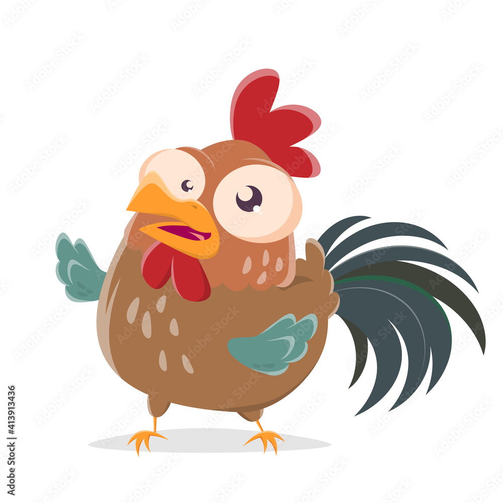 funny cartoon illustration of a happy rooster