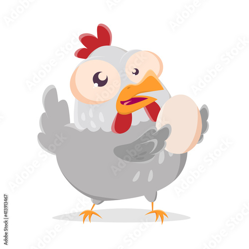funny cartoon illustration of a chicken holding an egg