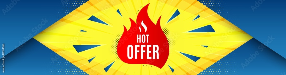 Hot offer banner. Abstract background with offer message. Discount sticker shape. Coupon tag icon. Best advertising coupon banner. Hot offer badge shape. Abstract yellow background. Vector Hot offer banner. Abstract background with offer message. Discount sticker shape. Coupon tag icon. Best advertising coupon banner. Hot offer badge shape. Abstract yellow background. Vector