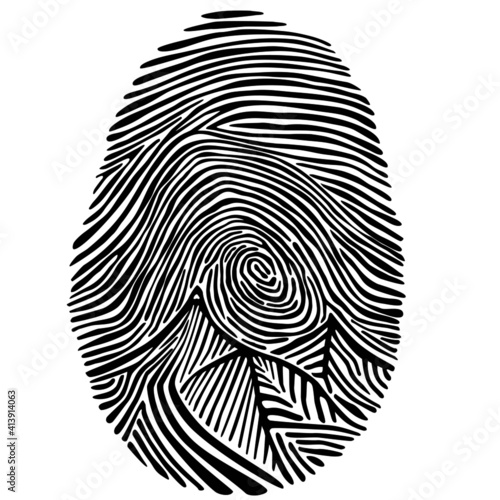 Fingerabdruck mit erkennbaren Bergen. Verwendbar für Logos, Plakate oder Sozial Media. Veränderbare Vektor Datei, kann nach belieben angepasst und verändert werden.