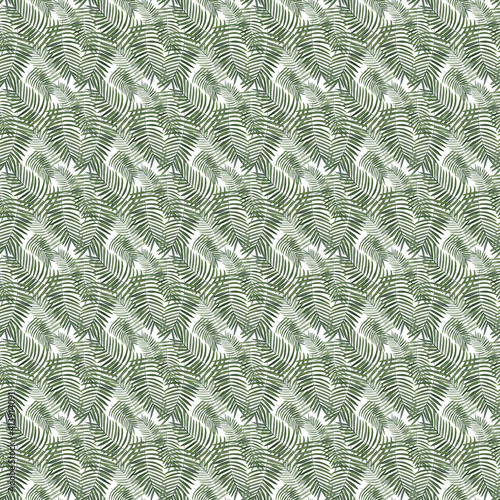 Watercolor tropical green leaves seamless pattern. Digital pattern with hand painted illustrations. Scrapbook, textile and fabric design, wallpaper, wrapping paper. 