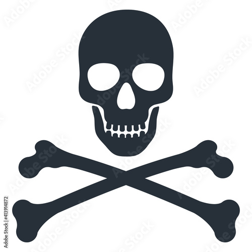 Skull and crossbones vector monochrome illustration icon sign isolated on white background.