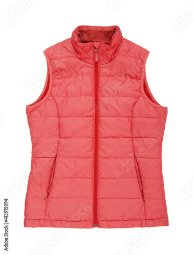 Slika na platnu warm red waistcoat is on white background, isolated pink unisex sleeveless jacke