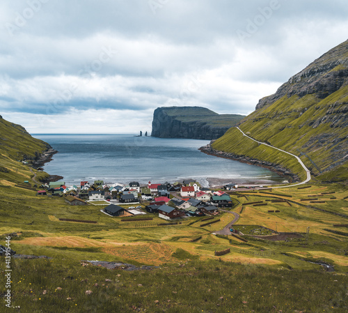 Tjornuvik beautiful town in the Faroe Islands, sit on the north coast of Streymoy, Beautiful Scandinavian Village, Located On The Faroe Islands, Settlement on Faroe Islands, Denmark © Mathias