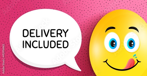 Delivery included. Easter egg with yummy smile face. Free shipping sign. Special offer symbol. Easter smile character. Delivery included speech bubble. Yummy egg background. Vector