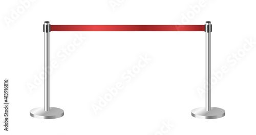 Retractable belt stanchion, realistic metal barrier for belt control isolated on white background