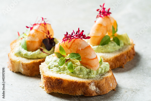 canape with cream cheese and shrimps